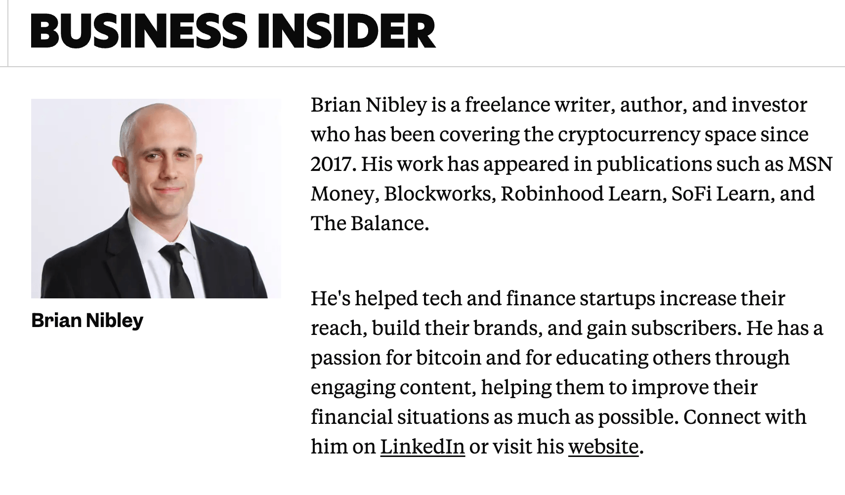 Brian Nibley author profile on Business Insider